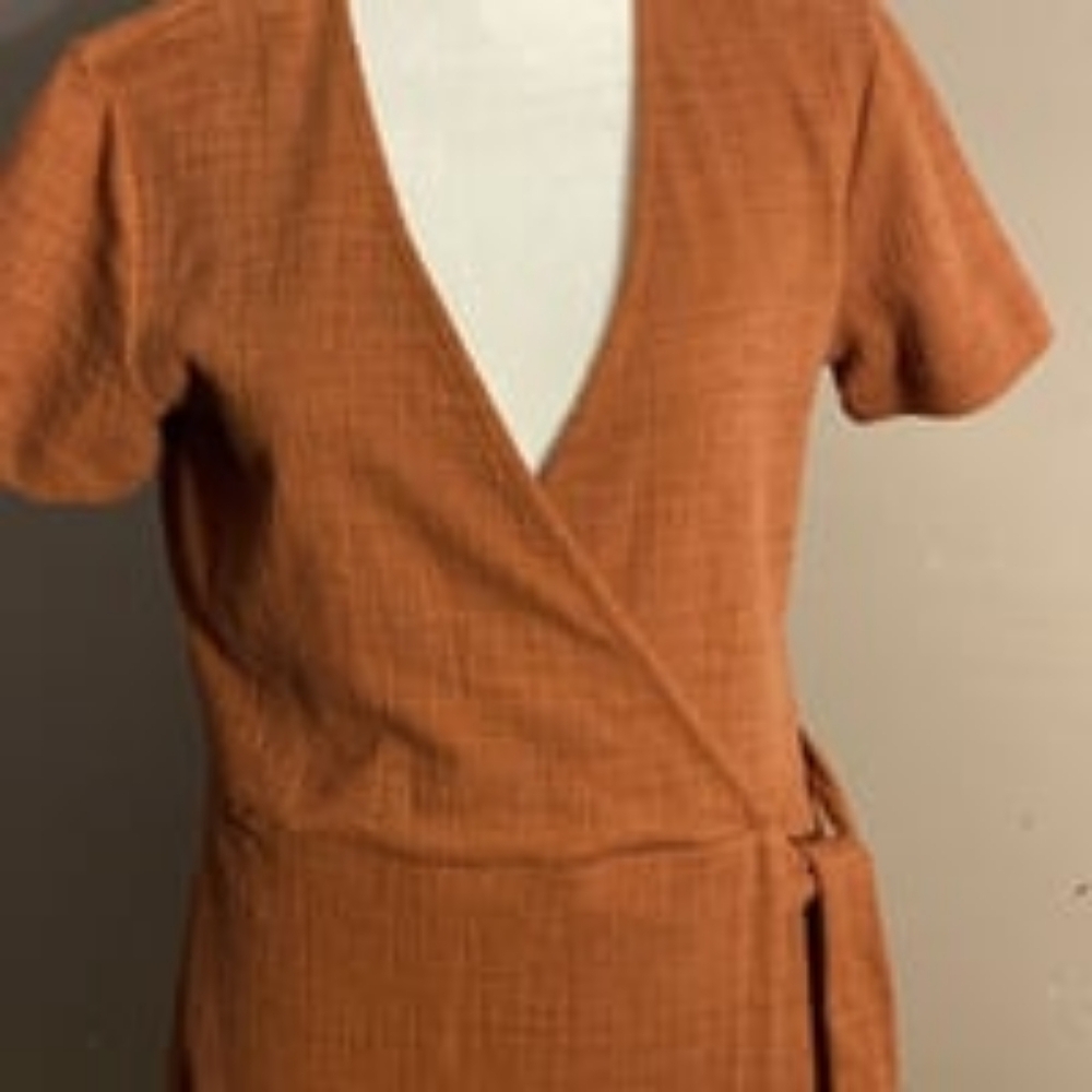 Madewell Texture & Thread Short Sleeve Side Tie Faux Wrap Brown